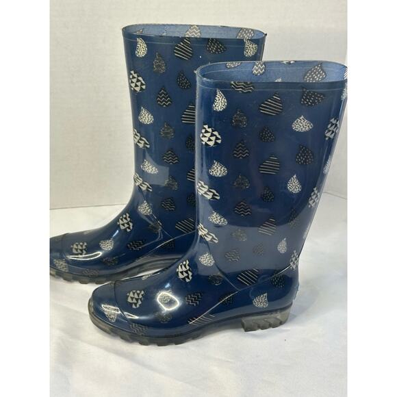 Women's Toms Cabrilla Rain boots Moonlight Blue Raindrop Print Size 9 - Picture 1 of 6